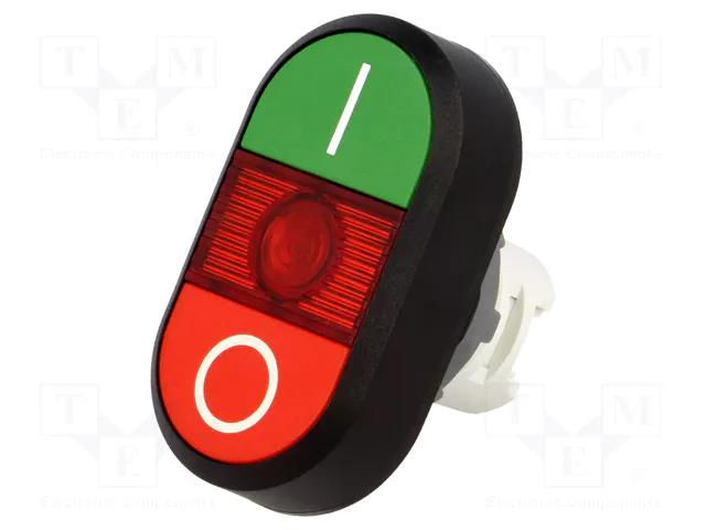 Switch: double; 22mm; Stabl.pos: 1; green/red; MLB-1; IP66; flat ABB MPD2-11R