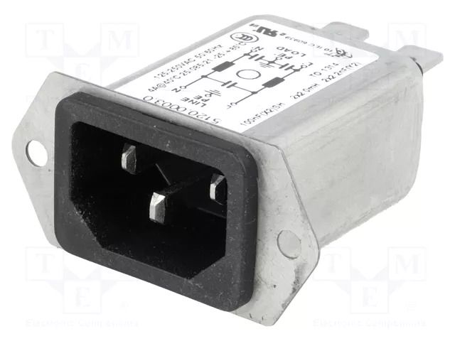 Connector: AC supply; socket; male; 4A; 250VAC; C14 (E); 5120; 40mm SCHURTER 5120.0003.0