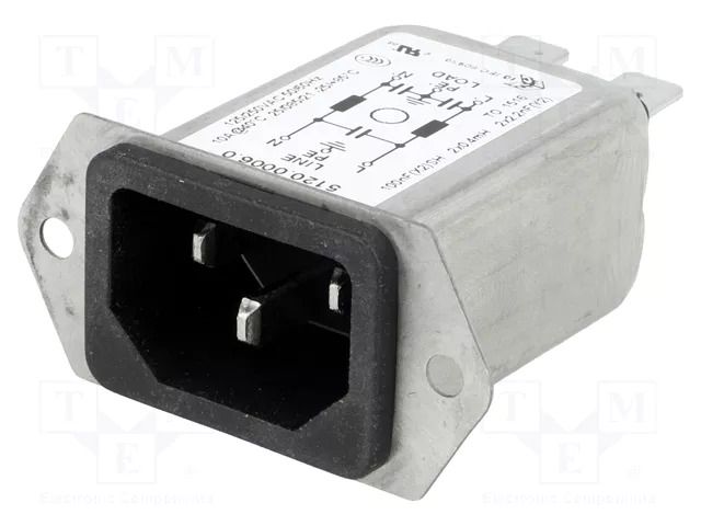 Connector: AC supply; socket; male; 10A; 250VAC; C14 (E); 5120; 40mm SCHURTER 5120.0006.0
