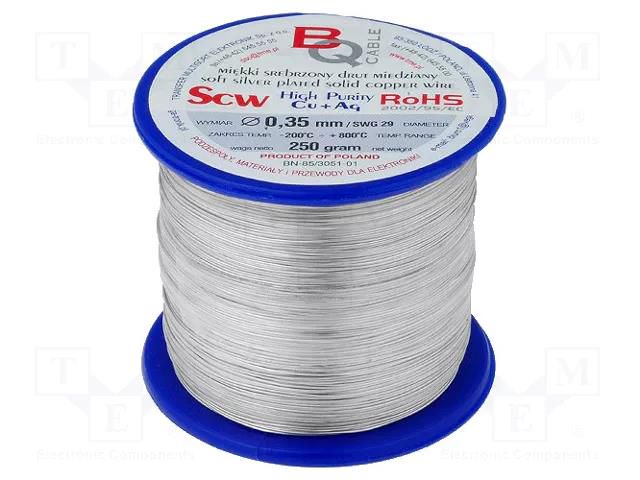 Silver plated copper wires; 0.35mm; 250g; Cu,silver plated; 312m BQ CABLE SCW-0.35/250