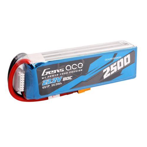 Gens ace 2500mAh 22.2V 80C 6S1P Lipo Battery Pack with XT60 plug, Gens ace GEA25006S80X6