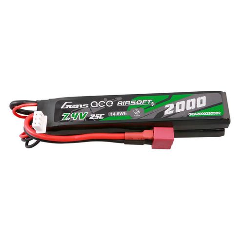 Gens Ace 25C 2000mAh 2S2P 7.4V Saddle Airsoft Gun Lipo Battery with Mini Deans(T) Plug, Gens ace GEA20002S25D2