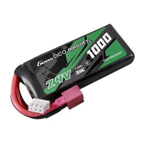 Gens ace 35C 1000mAh 2S1P 7.4V Airsoft Gun Lipo Battery with T Plug, Gens ace GEA10002S35D