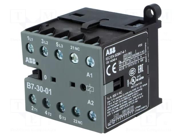 Contactor: 3-pole; NO x3; Auxiliary contacts: NC; 110÷127VAC; 7A ABB B7-30-01-84