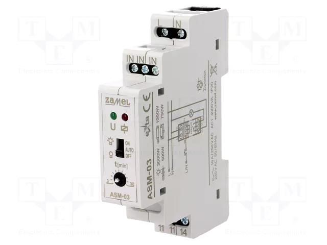 Staircase timer; for DIN rail mounting; 230VAC; SPST-NO; IP20 ZAMEL ASM-03