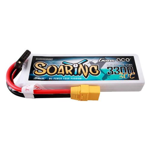 Gens ace G-Tech Soaring 3300mAh 11.1V 30C 3S1P Lipo Battery Pack with XT90 plug, Gens ace GEA333S30X9GT