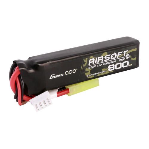 Gens Ace Lipo 800MAH 11.1V 25C 3S1P Airsoft Gun Lipo Battery with mini Tamiya Plug, Gens ace GEA8003S25T