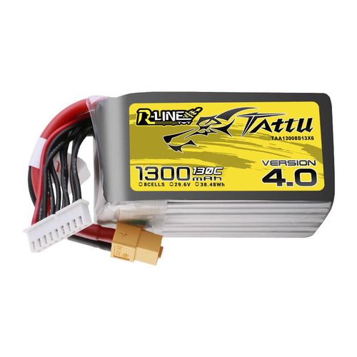 Tattu R-Line Version 4.0 1300mAh 29.6V 130C 8S1P Lipo Battery Pack with XT60 Plug, Tattu TAA13008S13X6