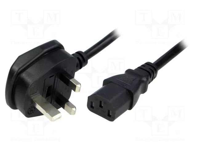 Cable; 3x1mm2; BS 1363 (G) plug,IEC C13 female; PVC; 2.5m; black SCHURTER 6044.0215