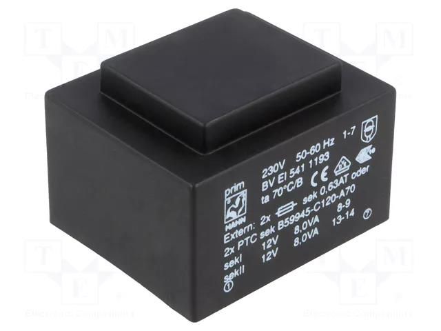 Transformer: encapsulated; 16VA; 230VAC; 12V; 12V; 667mA; 667mA; PCB HAHN BVEI5411193