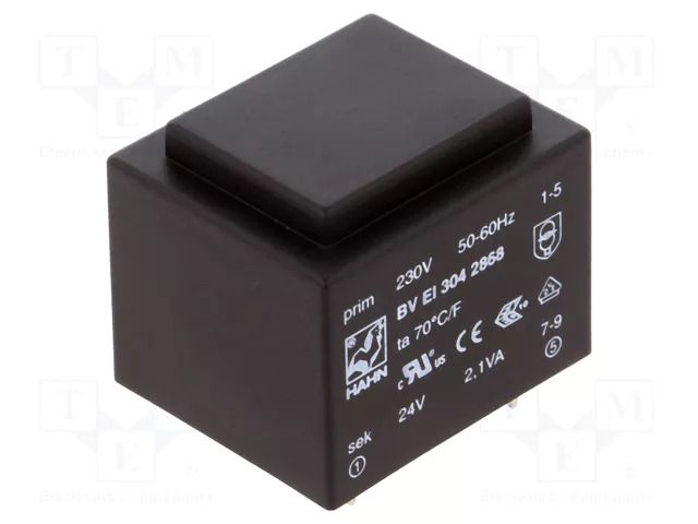 Transformer: encapsulated; 2.1VA; 230VAC; 24V; 88mA; PCB; BVEI HAHN BVEI3042868
