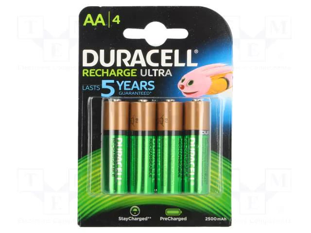 Re-battery: Ni-MH; AA; 1.2V; 2500mAh; blister; 4pcs. DURACELL ACCU-R6/2500/DR
