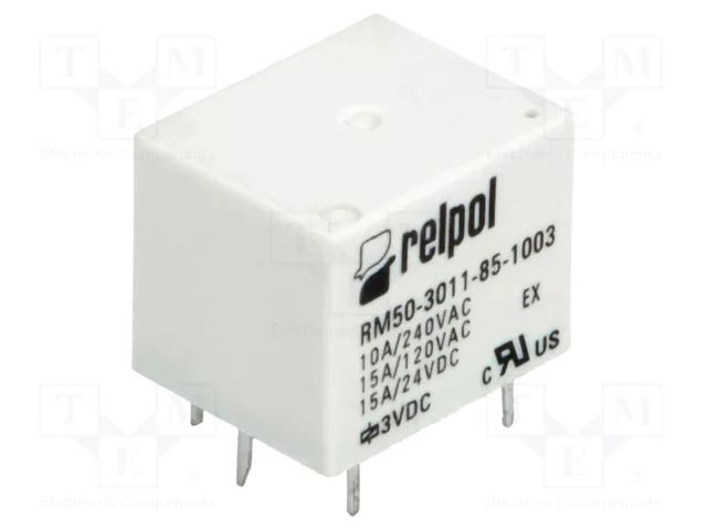 Relay: electromagnetic; SPDT; Ucoil: 3VDC; 15A; 10A/240VAC; RM50 RELPOL RM50-P-03