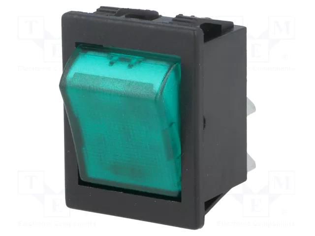 ROCKER; DPST; Pos: 2; ON-OFF; 16A/250VAC; green; neon lamp; 1350 BULGIN AE-C1353ALNAF