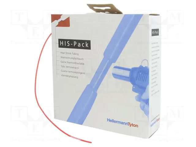 Heat shrink sleeve; 2: 1; 1.2mm; L: 10m; red; cardboard packaging HELLERMANNTYTON HIS-1.2/0.6-RD