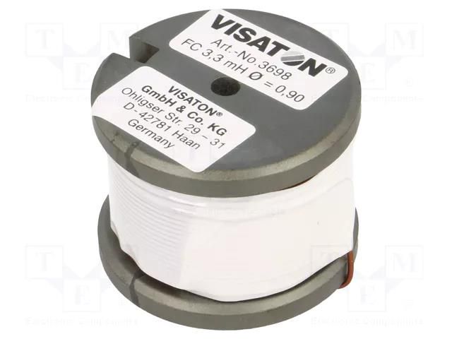 Inductor: coil; 3.3mH; 0.45Ω; 6.6A; Ø: 40mm; H: 30mm; Øcore: 0.9mm VISATON FC-3.3MH-VS