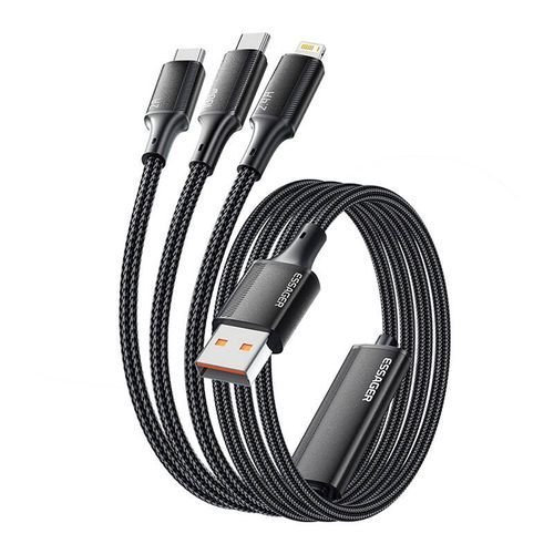 USB-A 3in1 cable, Essager, EXCMTL-JJ01-P, USB-C/Lightning/Micro, 100W, 1.2m (black), Essager EXCMTL-JJ01-P