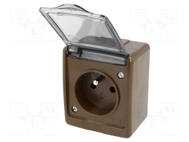 Connector: AC supply; socket; 2P+PE; 250VAC; 16A; brown; PIN: 3; IP44 PAWBOL PD.3210G/1