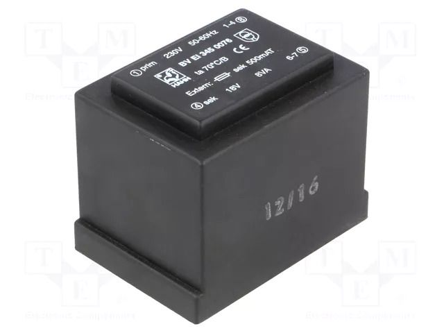 Transformer: encapsulated; 8VA; 230VAC; 18V; 444mA; PCB; BVEI HAHN BVEI3450076