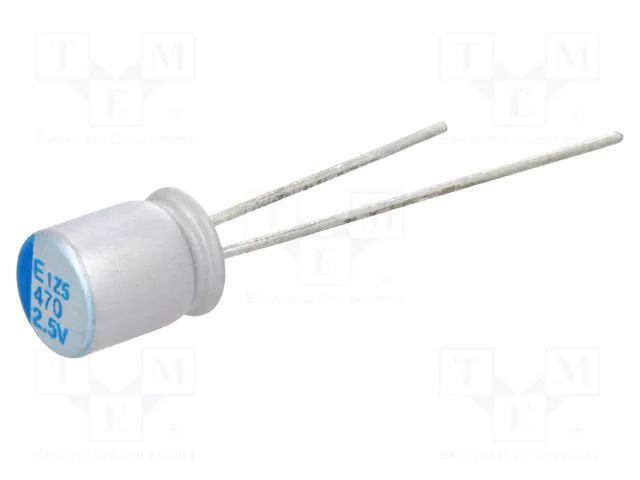 Capacitor: polymer; 470uF; 2.5VDC; THT; ESR: 8mΩ; ±20%; 5000h Elite UPE0E471MNN6308