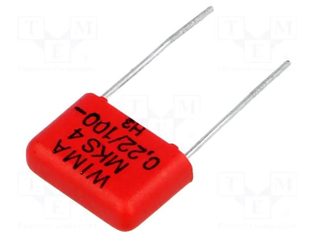 Capacitor: polyester; 220nF; 63VAC; 100VDC; 10mm; ±5%; 4x9x13mm; MKT WIMA MKS4-220N/1000-5%