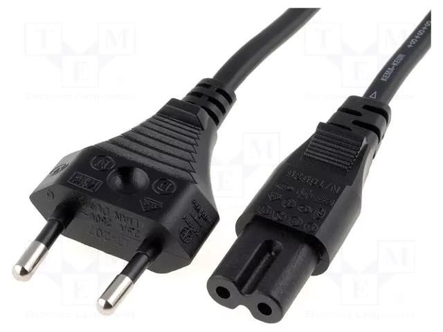 Cable; 2x0.75mm2; CEE 7/16 (C) plug,IEC C7 female; PVC; 1m; black LIAN DUNG SN14-2/07/1BK