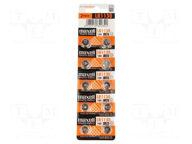 Battery: alkaline; LR1130,LR54,coin,SR54; 1.5V; non-rechargeable MAXELL BAT-LR1130/MX-B10