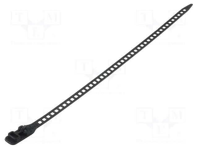 Cable tie; multi use; L: 260mm; W: 7mm; black; polyurethane; 57N HELLERMANNTYTON SOFT-FIX-S