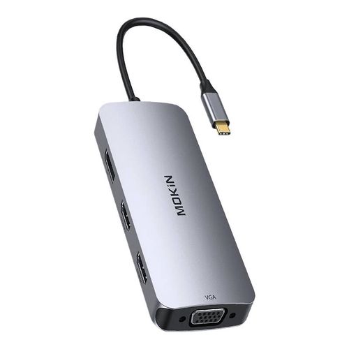 HUB 8in1 MOKiN USB-C VGA+2xHDMI (silver), Mokin MOUC0513