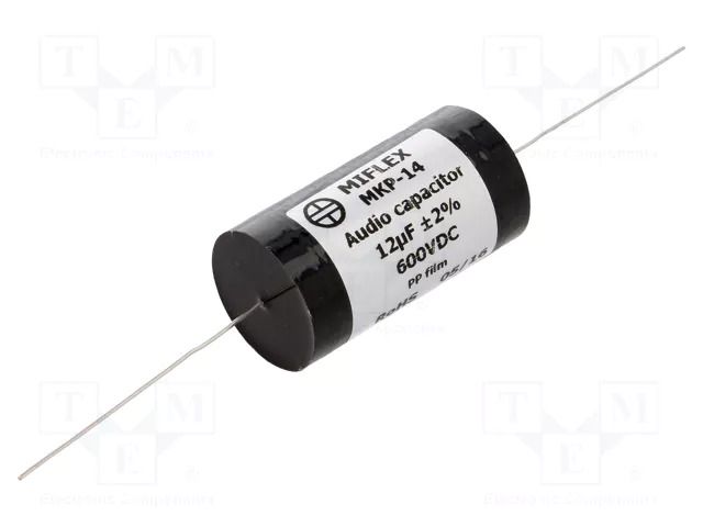 Capacitor: polypropylene; 12uF; 600VDC; ±2%; Ø33x62mm; Leads: axial MIFLEX SOLUTIONS MKP14-12U/600