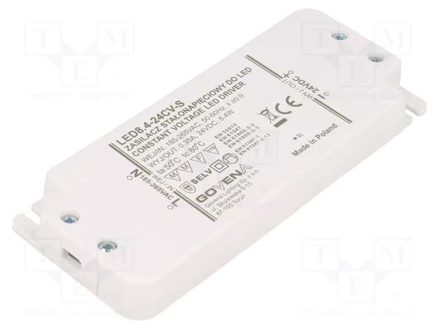 Power supply: switching; LED; 8.4W; 24VDC; 0.35A; 185÷265VAC; IP20 GOVENA Z-LED-8.4W-24CV