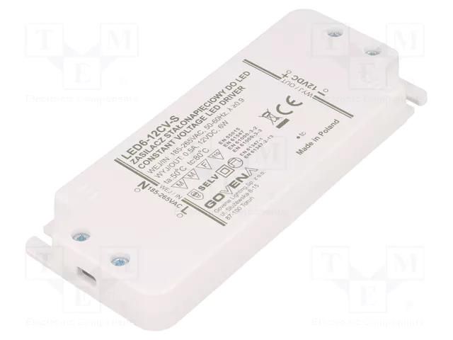 Power supply: switching; LED; 6W; 12VDC; 0.5A; 185÷265VAC; IP20 GOVENA Z-LED-6W-12CV