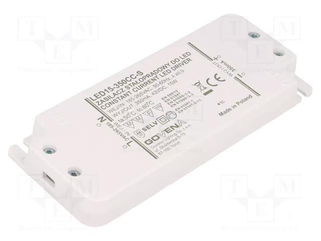 Power supply: switching; LED; 15W; 10÷43VDC; 350mA; 185÷265VAC GOVENA Z-LED-15W-350CC