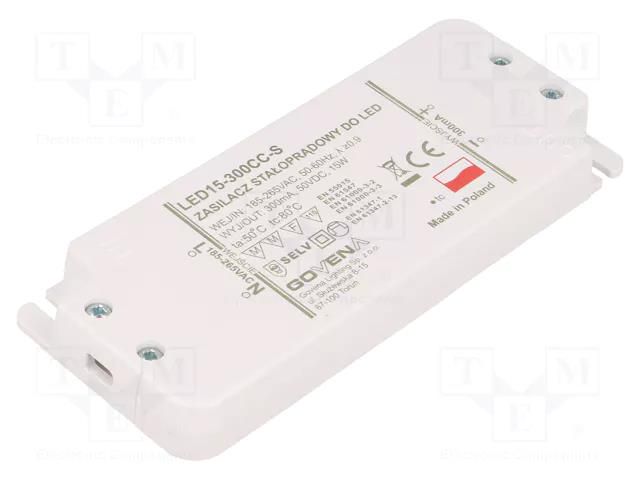 Power supply: switching; LED; 15W; 10÷50VDC; 300mA; 185÷265VAC GOVENA Z-LED-15W-300CC