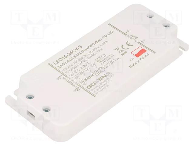 Power supply: switching; LED; 15W; 24VDC; 0.63A; 185÷265VAC; IP20 GOVENA Z-LED-15W-24CV