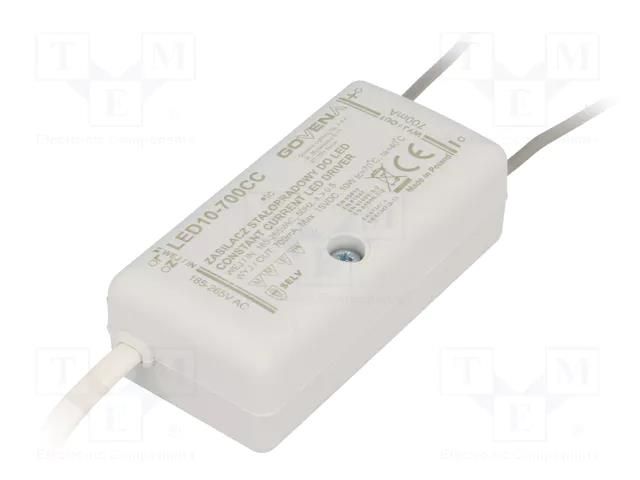 Power supply: switching; LED; 10W; 2÷15VDC; 700mA; 185÷265VAC; IP40 GOVENA Z-LED-10W-700CC