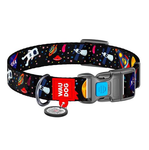 Nylon dog collar with QR code Waudog "NASA" size M, Waudog 4749