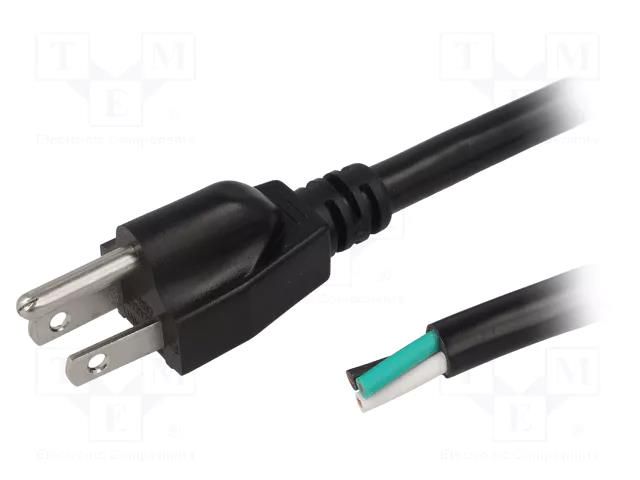 Cable; 3x14AWG; NEMA 5-15 (B) plug,wires; PVC; 3.5m; black; 15A LIAN DUNG S21-3/14/3.5BK