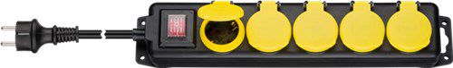 5-Way Extension Lead, Splash-proof, 3 m, black-yellow - 5 safety socket (Type F, CEE 7/3) with protective covers, suitable for outdoor use 45194