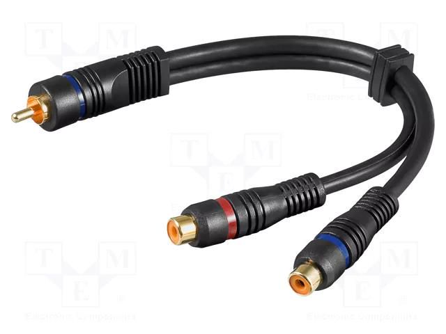 Cable; RCA socket x2,RCA plug; 0.2m; Plating: gold-plated; black Goobay C-2RCA-BK002