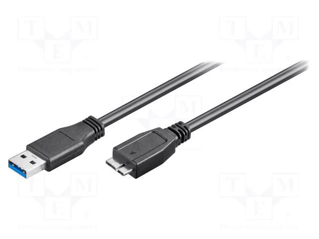 Cable; USB 3.0; USB A plug,USB B micro plug; 1m; black; 5Gbps Goobay USB3.0-MICBM/1.0