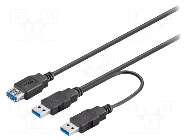 Cable; USB 3.0; USB A socket,USB A plug x2; 0.3m; black; PVC GOOBAY USB3.0Y/0.3