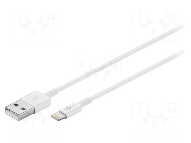 Cable; USB 2.0; Apple Lightning plug,USB A plug; 1m; white Goobay USB-LIGHT/1.0WH