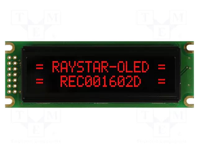 Display: OLED; alphanumeric; 16x2; Dim: 85x30x10mm; red; PIN: 14 RAYSTAR OPTRONICS REC001602DRPP5N01