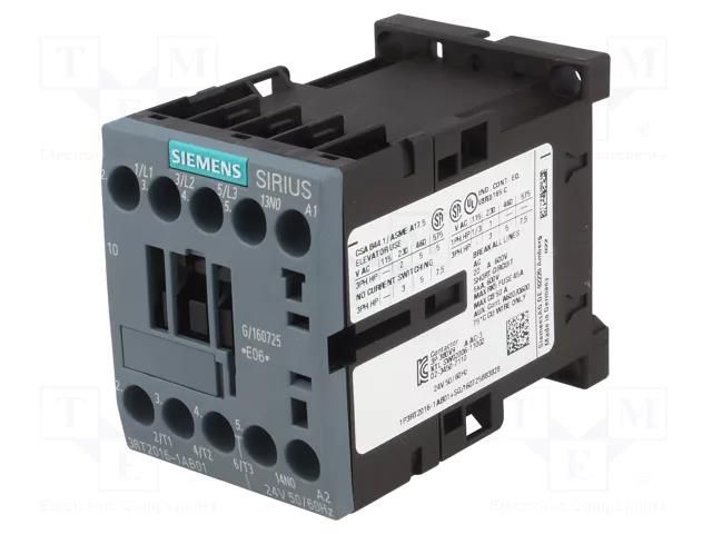 Contactor: 3-pole; NO x3; Auxiliary contacts: NO; 24VAC; 9A; 3RT20 SIEMENS 3RT2016-1AB01