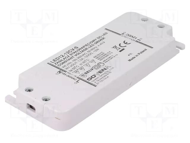 Power supply: switching; LED; 12W; 12VDC; 1A; 185÷265VAC; IP20; 85% GOVENA Z-LED-12W-12CV-SL