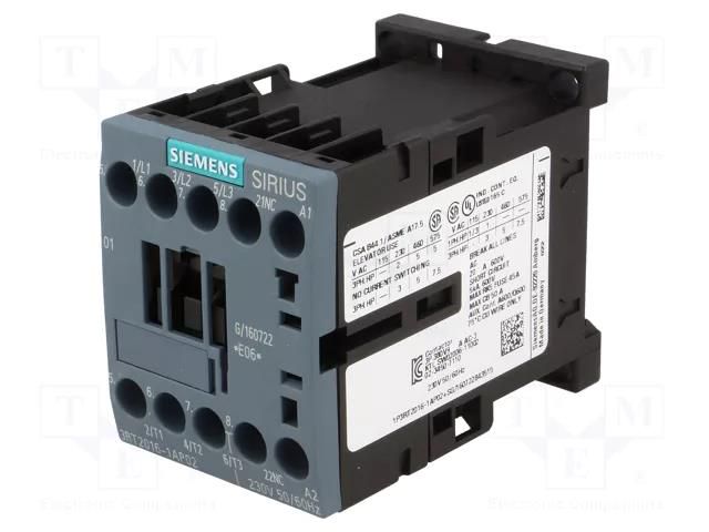 Contactor: 3-pole; NO x3; Auxiliary contacts: NC; 230VAC; 9A; 3RT20 SIEMENS 3RT2016-1AP02