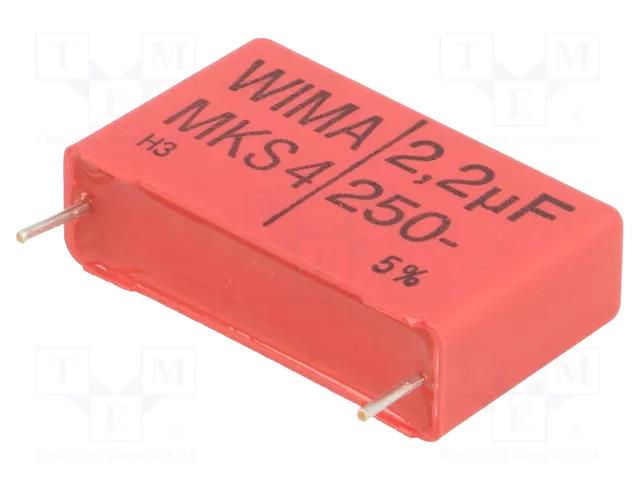 Capacitor: polyester; 2.2uF; 160VAC; 250VDC; 27.5mm; ±5%; MKT; THT WIMA MKS4-2.2U/250-5%
