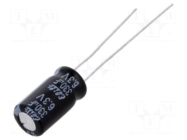 Capacitor: electrolytic; THT; 330uF; 6.3VDC; Ø6.3x11mm; ±20%; 2000h Elite PF0J331MNN6311U