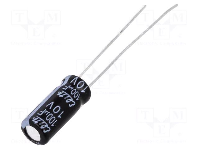 Capacitor: electrolytic; THT; 100uF; 10VDC; Ø5x11mm; Pitch: 2mm Elite PF1A101MNN0511U